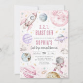 Outer Space Planets Astronaut Girl Birthday Einladung (Vorderseite)