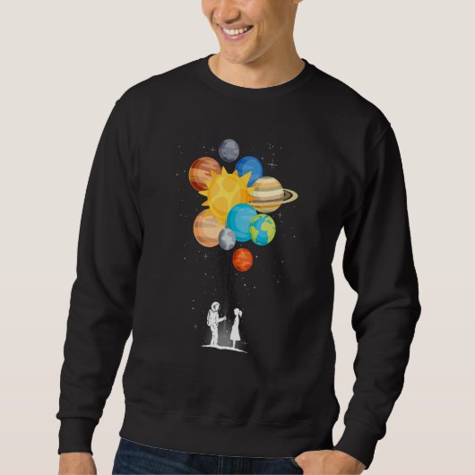 Outer space planets love spaceman balloon spacema sweatshirt (Vorderseite)