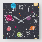 Outer Space Planets Quadratische Wanduhr (Vorderseite)
