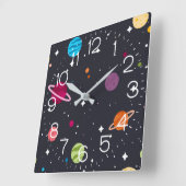 Outer Space Planets Quadratische Wanduhr (Winkel)