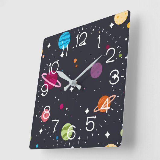 Outer Space Planets Quadratische Wanduhr (Winkel)