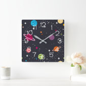 Outer Space Planets Quadratische Wanduhr (Zuhause)