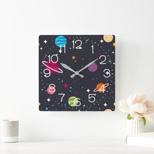 Outer Space Planets Quadratische Wanduhr (Zuhause)