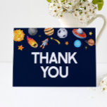 Outer Space Planets Rocket Ship Spaceship Blue Dankeskarte<br><div class="desc">This is a Outer Space Planets Rocket Ship Spaceship BlueThemed Thank You Card!</div>