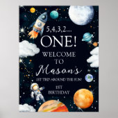 Outer Space Rocket Astronaut 1st Birthday Welcome Poster (Vorne)