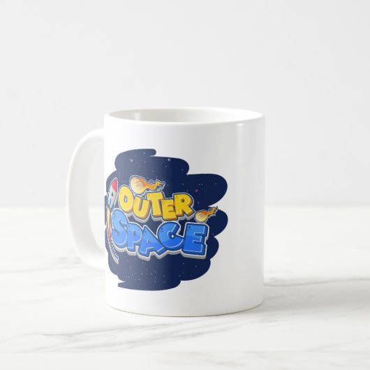 Outer Space Rocket Cartoon Design Kaffeetasse (Vorderseite Links)