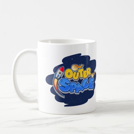 Outer Space Rocket Cartoon Design Kaffeetasse (Links)