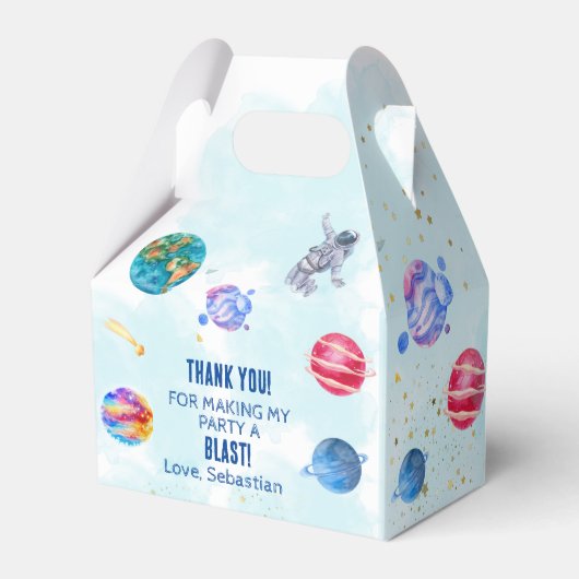 Outer Space Rocket Planets Blue Boy Birthday Geschenkschachtel (Rückseite)