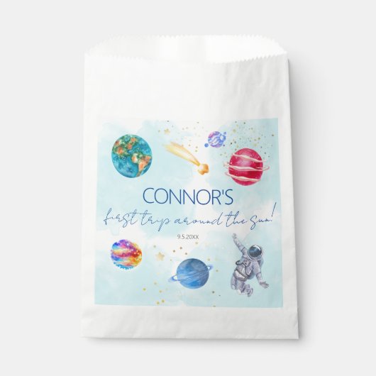 Outer Space Rocket Planets Blue Boy Birthday Geschenktütchen (Vorderseite)