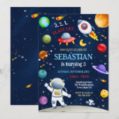 Outer Space Rocket Ship Astronaut Galaxy Birthday  Einladung (Vorne/Hinten)