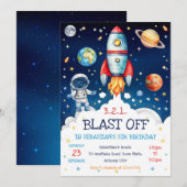 Outer Space Rocket Ship Astronaut Galaxy Birthday  Einladung (Vorne/Hinten)