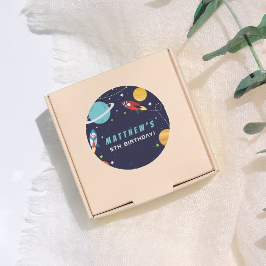 Outer Space Rocket Ship Birthday Party Runder Aufkleber