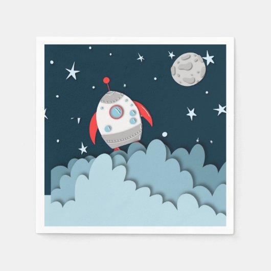 Outer Space Rocket Ship Birthday Party Serviette (Vorderseite)