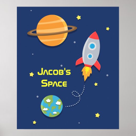 Outer Space, Rocket Ship, For Kids Room Poster (Vorne)