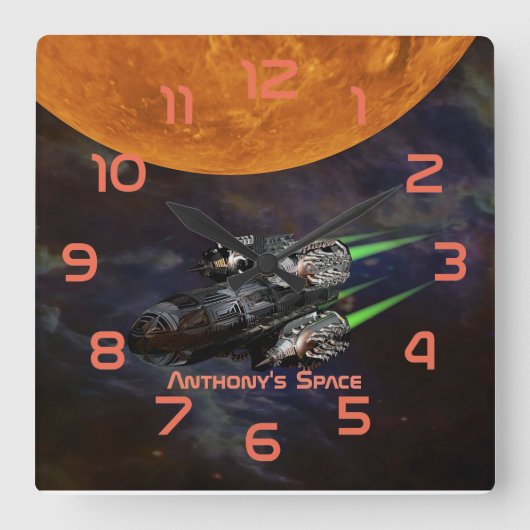 Outer Space themed Kids Room personalized Quadratische Wanduhr (Vorderseite)