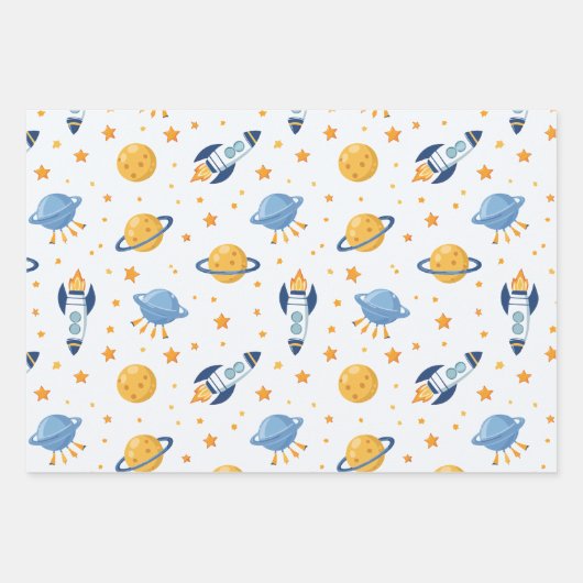 outer space Wrapping Paper Flat Sheet Set of 3 Geschenkpapier Set (Vorderseite)