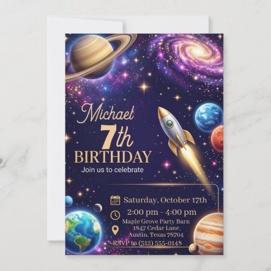 Outerspace 6-11. Geburtstag Einladung (Vorderseite)