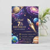 Outerspace 6-11. Geburtstag Einladung (Stehend Vorderseite)