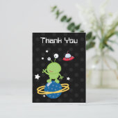 Outerspace Alien Junge danke Ihnen Postkarte (Stehend Vorderseite)
