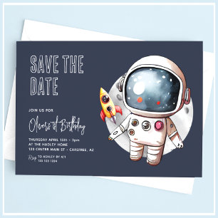 Outerspace Blau 1. Geburtstag Save The Date