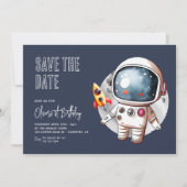 Outerspace Blau 1. Geburtstag Save The Date (Vorderseite)