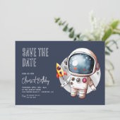 Outerspace Blau 1. Geburtstag Save The Date (Stehend Vorderseite)