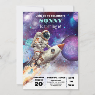OuterSpace Geburtstagsparty Astronaut Galaxy Plane Einladung
