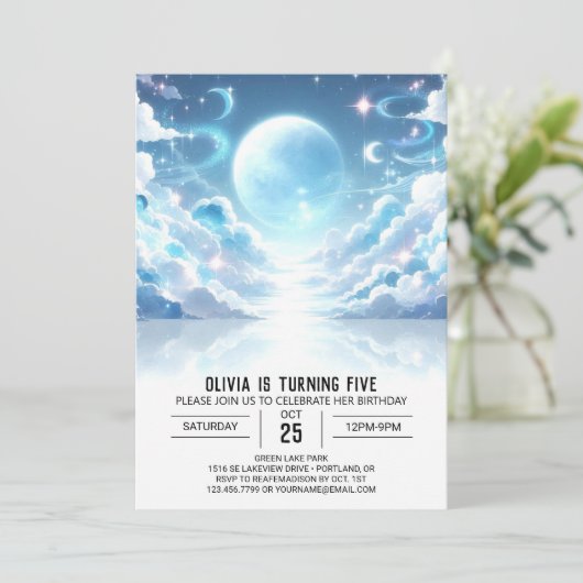 Outerspace Niedlich Celestial Digital Birthday Einladung (Stehend Vorderseite)