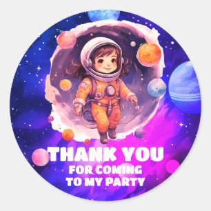 Outerspace Planets Pink Girl Geburtstag Vielen Dan Runder Aufkleber