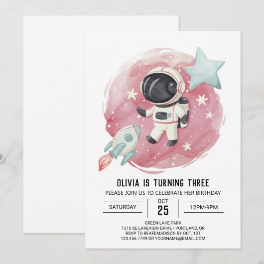 Outerspace Rocket Magic Astronaut Geburtstag Einladung (Vorne/Hinten)