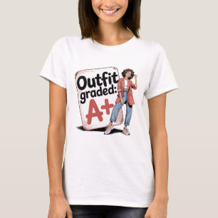 Outfit A+ Stilvolle Studentin zurück in die Schule T-Shirt