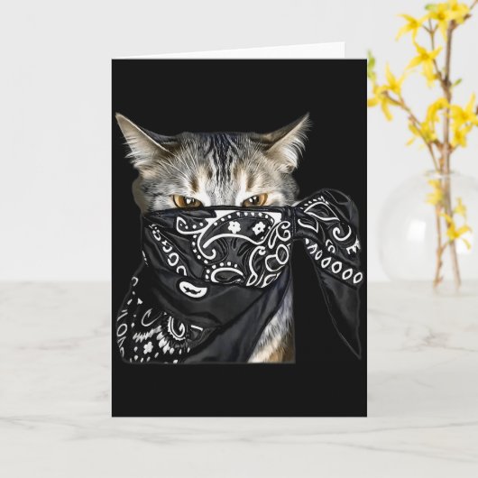 Outlaw Cat Funny Gangster Cat With Bandana  Karte (Gelbe Blume)