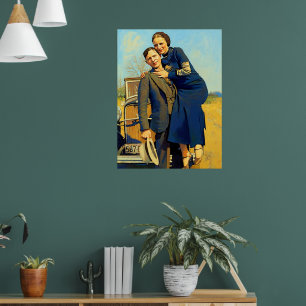 Outlaws Bonnie & Clyde The Barrow Faux-Malerei Poster