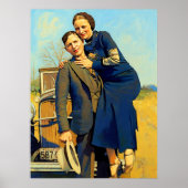 Outlaws Bonnie & Clyde The Barrow Faux Painting Poster (Vorne)