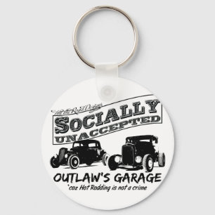 Outlaws Garage. Sozial nicht akzeptierte Hot Rods Schlüsselanhänger