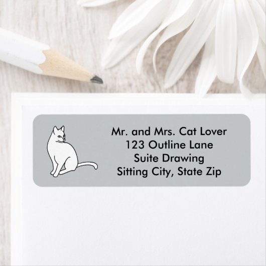 Outline Drawing Cat Sitting Address Labels (Insitu)