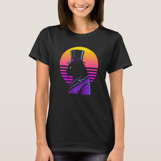 Outrun Synthwave Cyberpunk Streampunk Cat T-Shirt (Vorderseite)