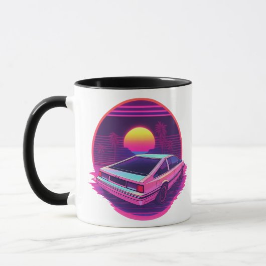 Outrun Synthwave Retro 80s Sports Car Sunset Mug Tasse (Links)