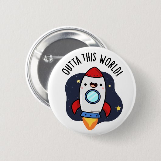 Outta dieser Welt Funny Rocket Puff Button (Vorne & Hinten)