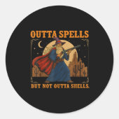 Outta Spells But Not Outta Shells Wizard Fantasy M Runder Aufkleber (Vorderseite)