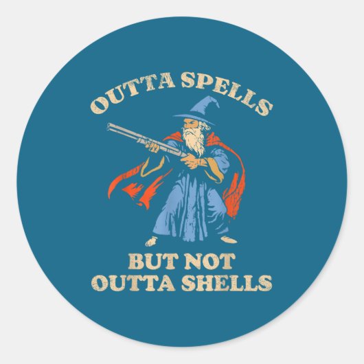 Outta Spells But Not Outta Shells Wizard Fantasy M Runder Aufkleber (Vorderseite)