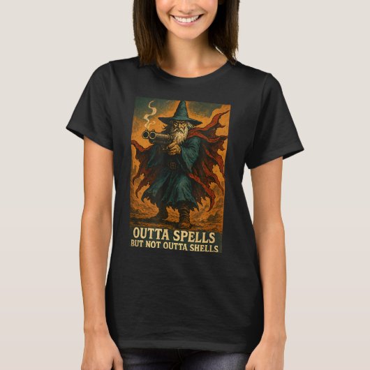 Outta Spells But Not Outta Shells Wizard Fantasy M T-Shirt (Vorderseite)