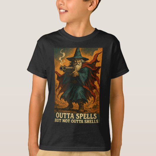 Outta Spells But Not Outta Shells Wizard Fantasy M T-Shirt (Vorderseite)