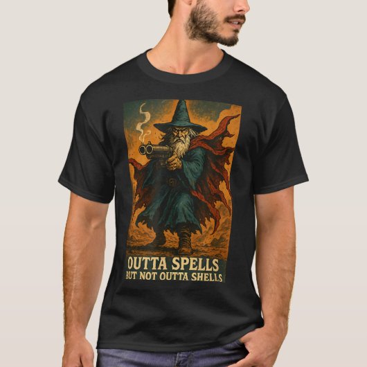 Outta Spells But Not Outta Shells Wizard Fantasy M T-Shirt (Vorderseite)
