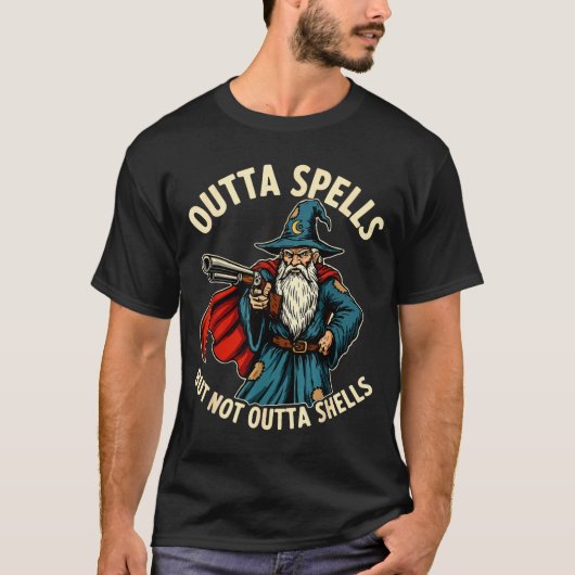 Outta Spells But Not Outta Shells Wizard Fantasy M T-Shirt (Vorderseite)