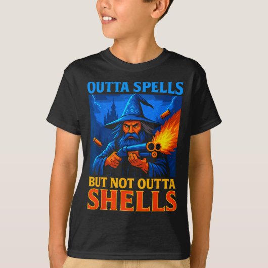 Outta Spells But Not Outta Shells Wizard Fantasy M T-Shirt (Vorderseite)