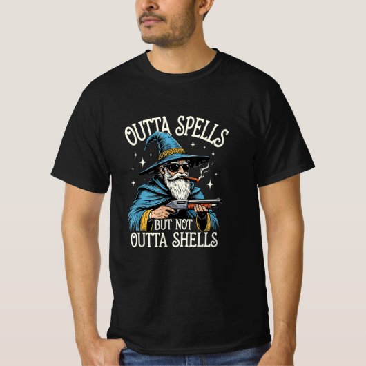 Outta Spells But Not Outta Shells Wizard Fantasy T-Shirt (Vorderseite)