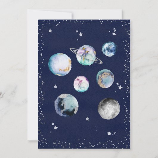 Oututer Space Boy Baby Dusche Galaxy Baby Dusche I Einladung (Rückseite)