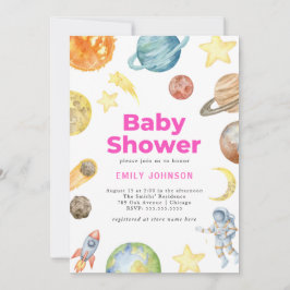 Oututer Space Girls Baby Dusche Einladung