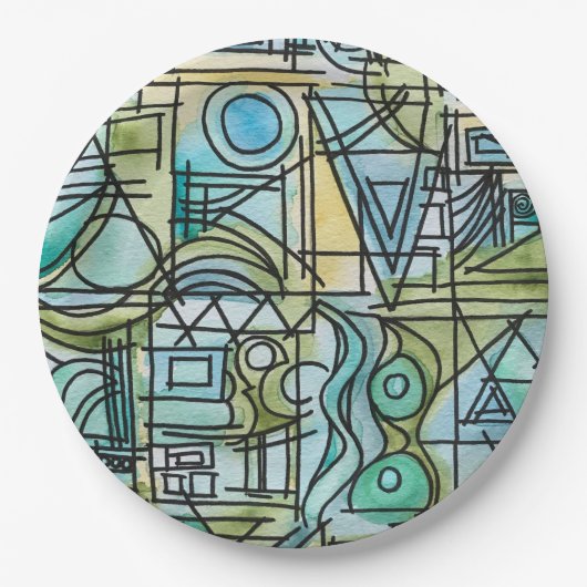 Ouvertüre-Handgemalte moderne geometrische Kunst Pappteller (Vorderseite)